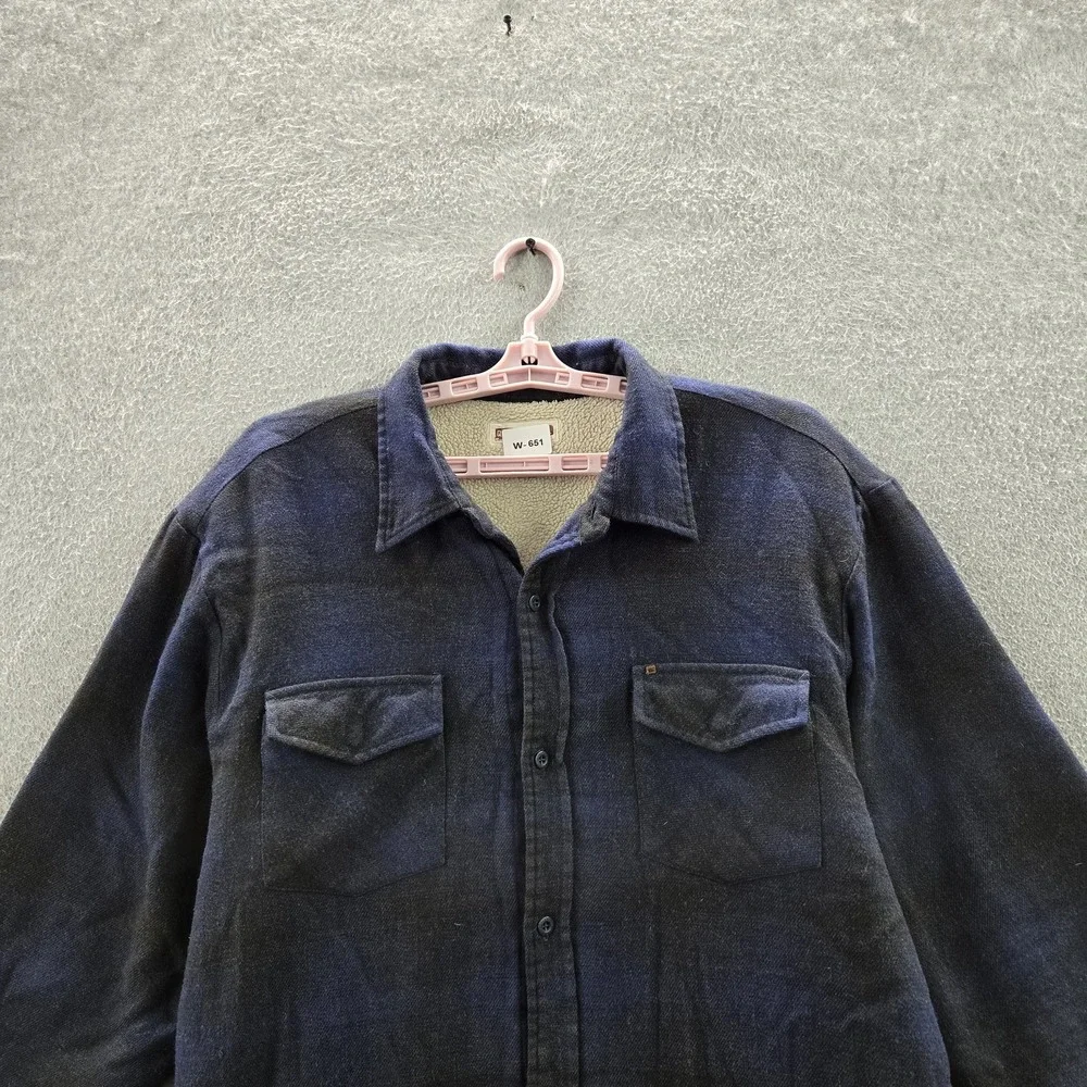 VINTAGE Quiksilver Men Jacket XL/TG Navy Wool Blend Fleece Flannel Lined READ